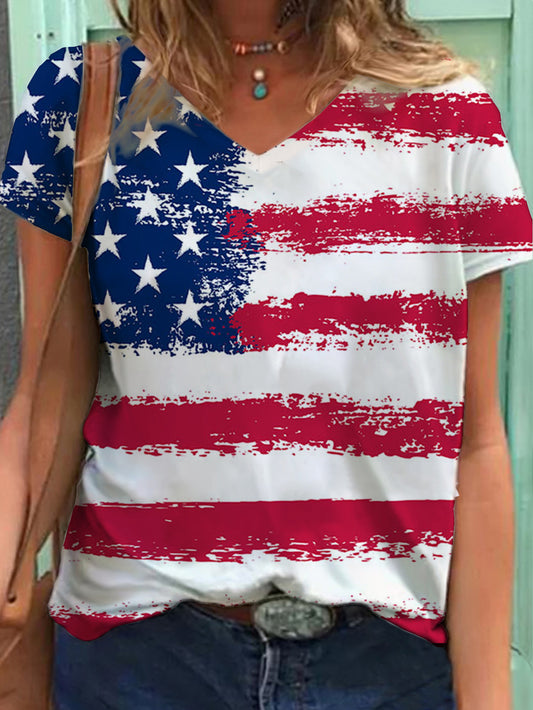 Flag Independence Day Print V-Neck Top