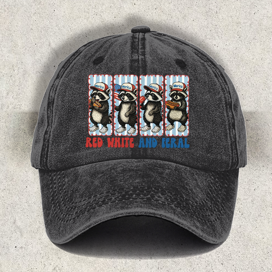 Preppy Red White and Feral Printed Baseball Cap