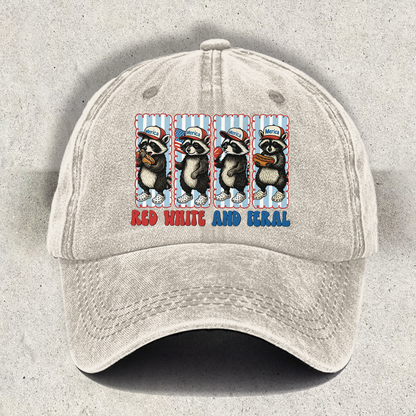 Preppy Red White and Feral Printed Baseball Cap