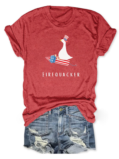 4th Of July Firequacker Goose Printed T-shirts