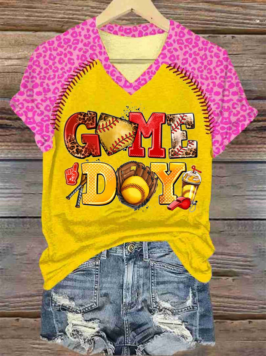 Women's Softball Game Day Print V-Neck T-shirt