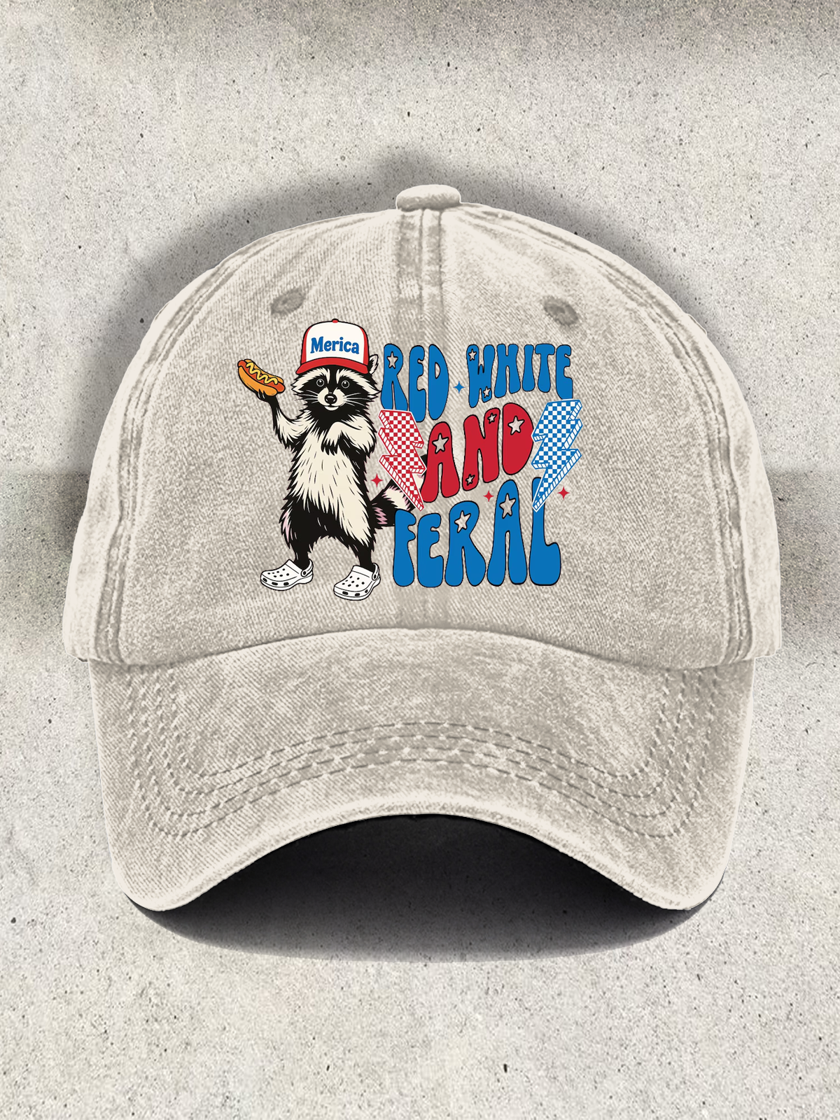 Red White And Feral Printed Baseball Cap