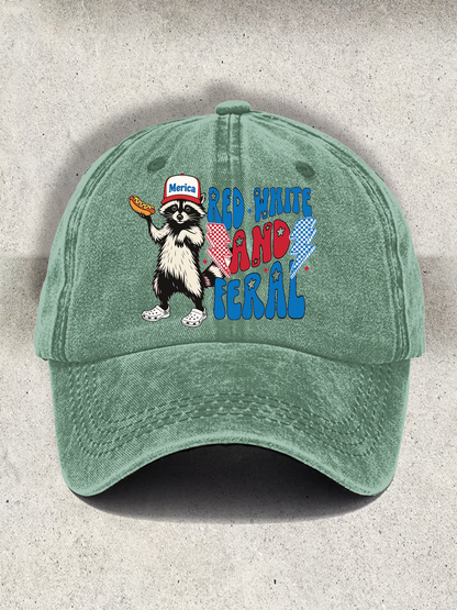 Red White And Feral Printed Baseball Cap