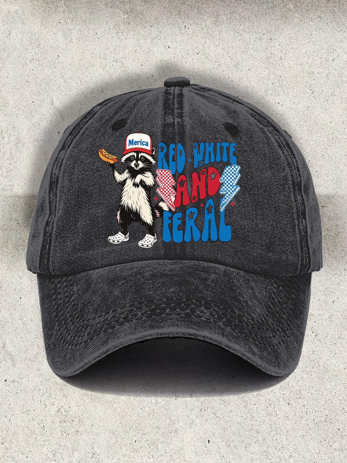 Red White And Feral Printed Baseball Cap