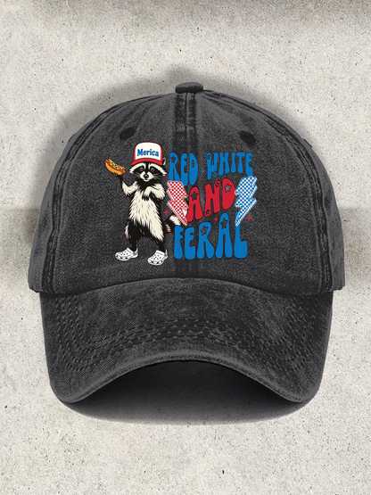 Red White And Feral Printed Baseball Cap