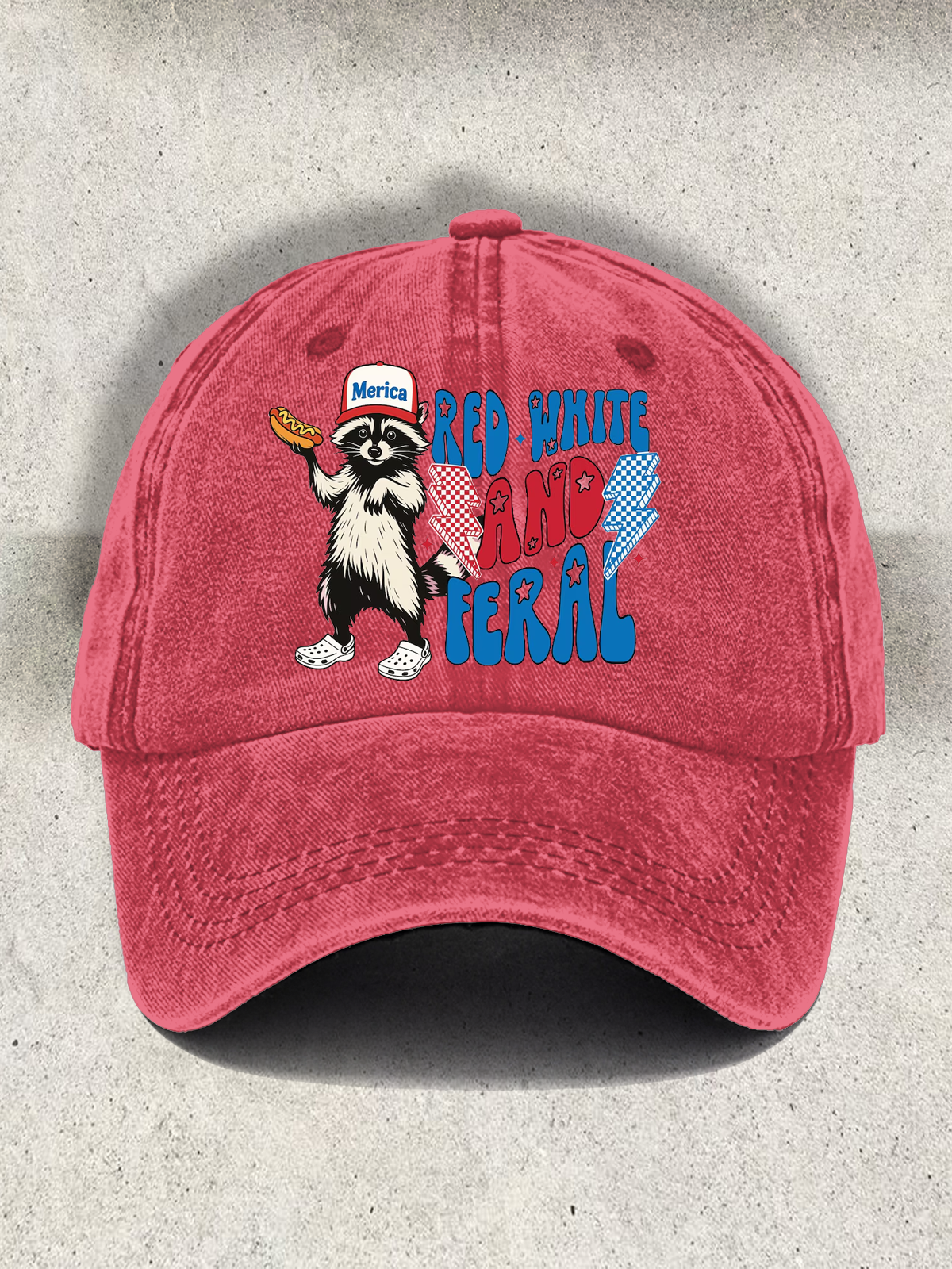 Red White And Feral Printed Baseball Cap