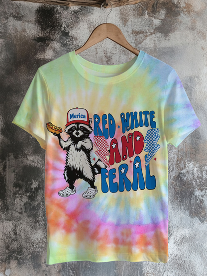 Red White And Feral Funny Raccoon 4th Of July Shirt