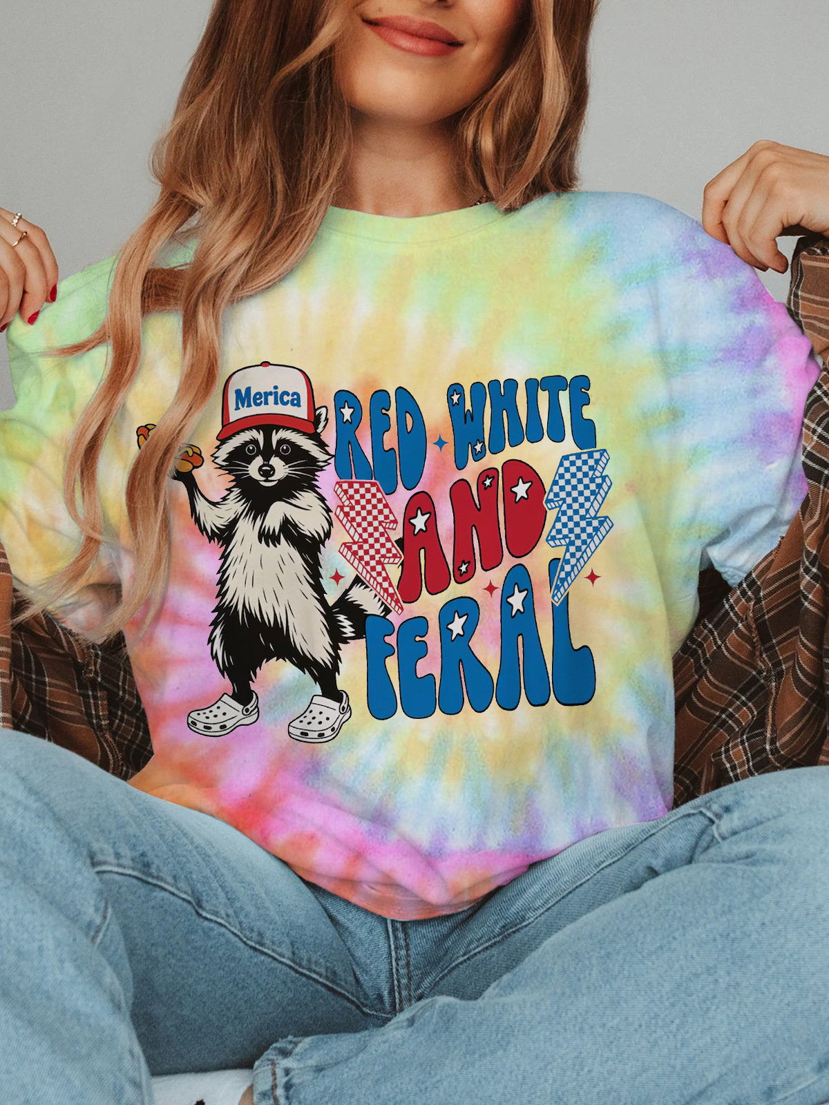 Red White And Feral Funny Raccoon 4th Of July Shirt