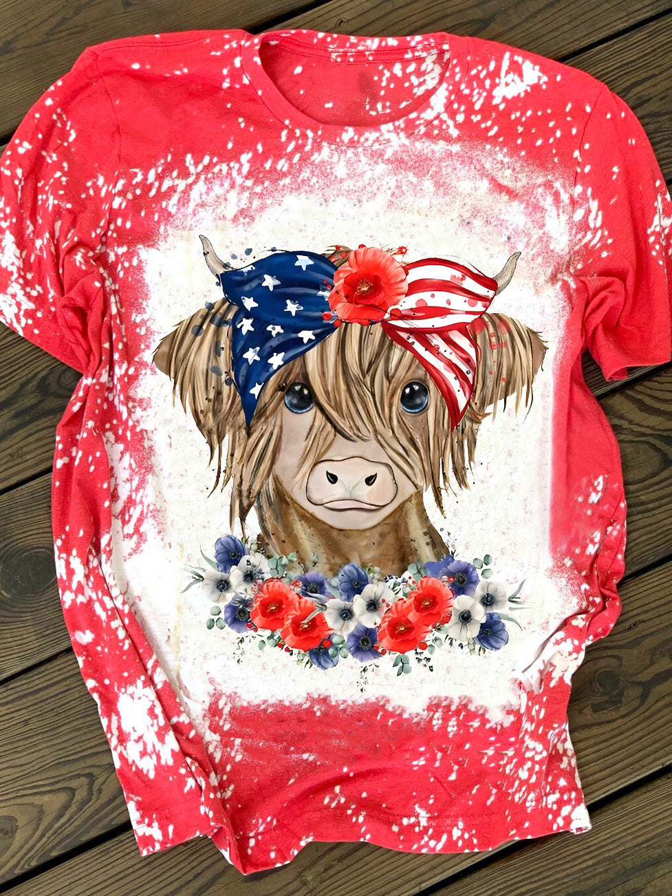 Merica Cow Print Crew Neck T-Shirt
