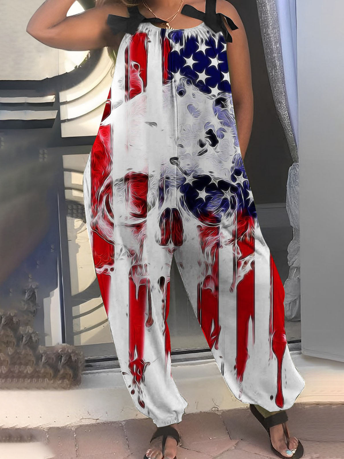 Skull Flag Print Punk Jumpsuit