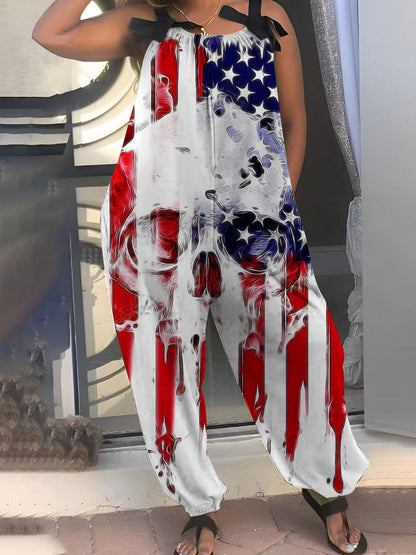 Skull Flag Print Punk Jumpsuit