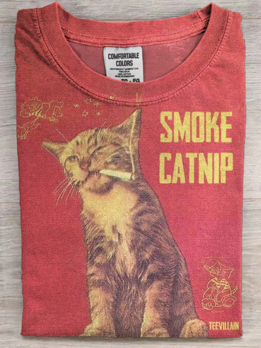 Fun Catnip Smoke Print Casual Short Sleeve T-Shirt
