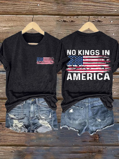 Retro No Kings In America Print T-Shirt