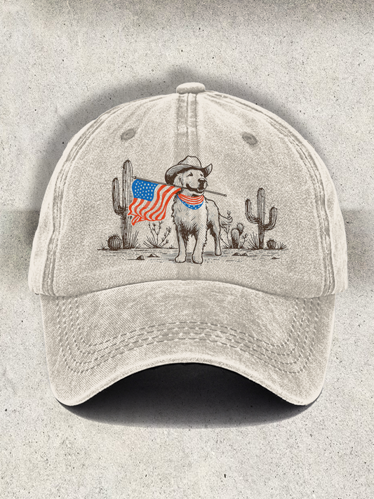 Western Dog 4th of July Printed Baseball Cap