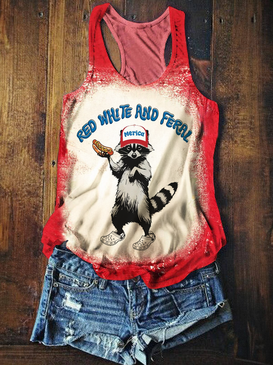 Red White And Feral Funny USA Printed Casual Tank Top