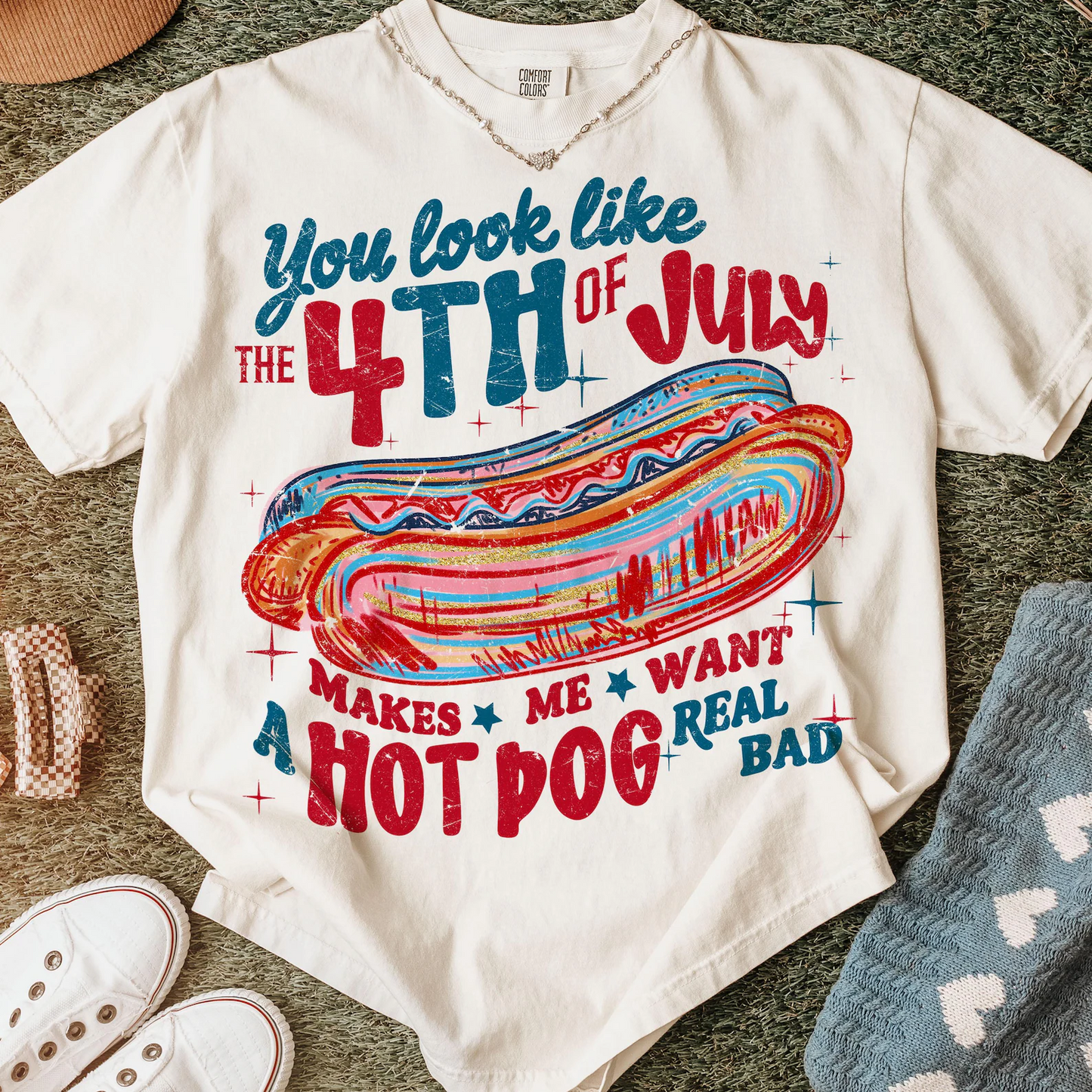 You Look Like the 4th of July Retro America Hot Dog Tee