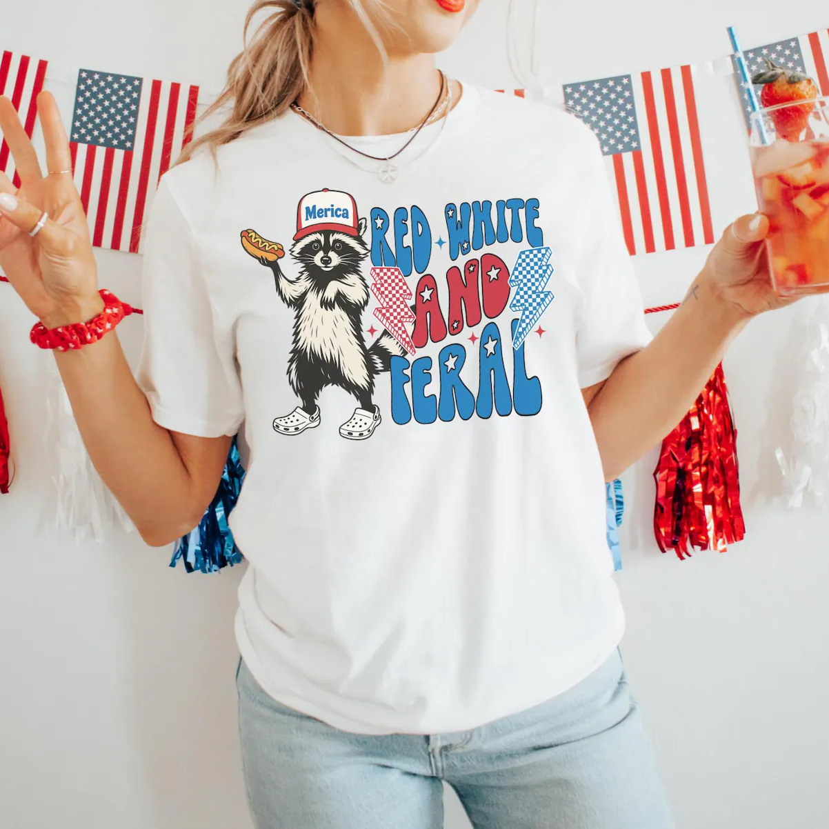 Funny 4th of July Feral Raccoon Tee