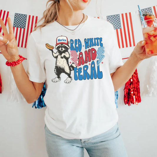 Funny 4th of July Feral Raccoon Tee