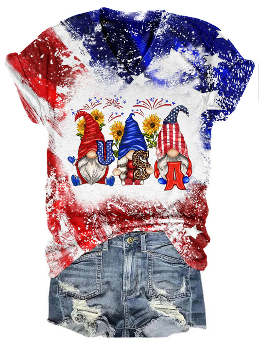 Women's Flag Gnome Print Short Sleeve T-Shirt