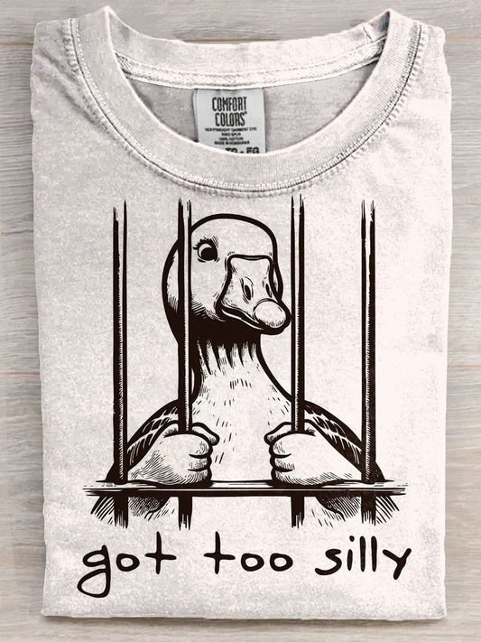 Funny Got Too Silly Duck Art Print Casaul Short Sleeve T-shirt