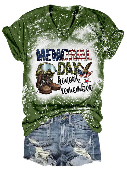 Memorial Day Honor And Remember Tie Dye V Neck T-shirt