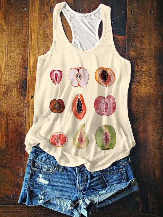 Sliced Feminine Fruit Printed Casual Tank Top