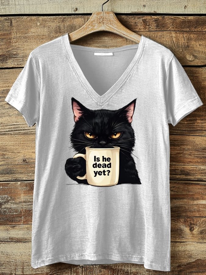 Women's Black Cat Print T-Shirt
