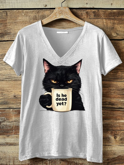 Women's Black Cat Print T-Shirt
