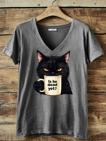 Women's Black Cat Print T-Shirt