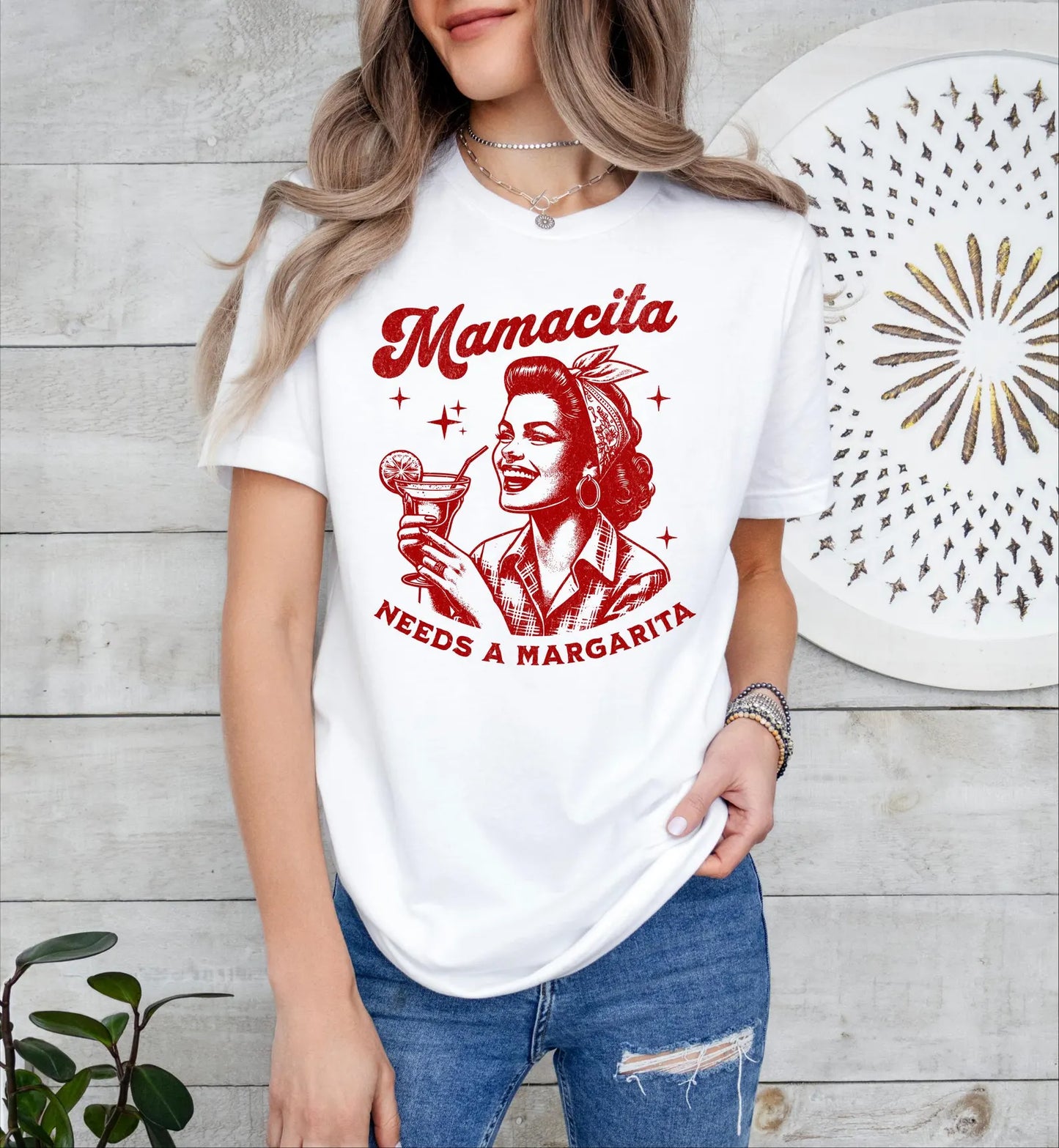 Mamacita Needs a Margarita Funny Print Crew Neck T-shirt