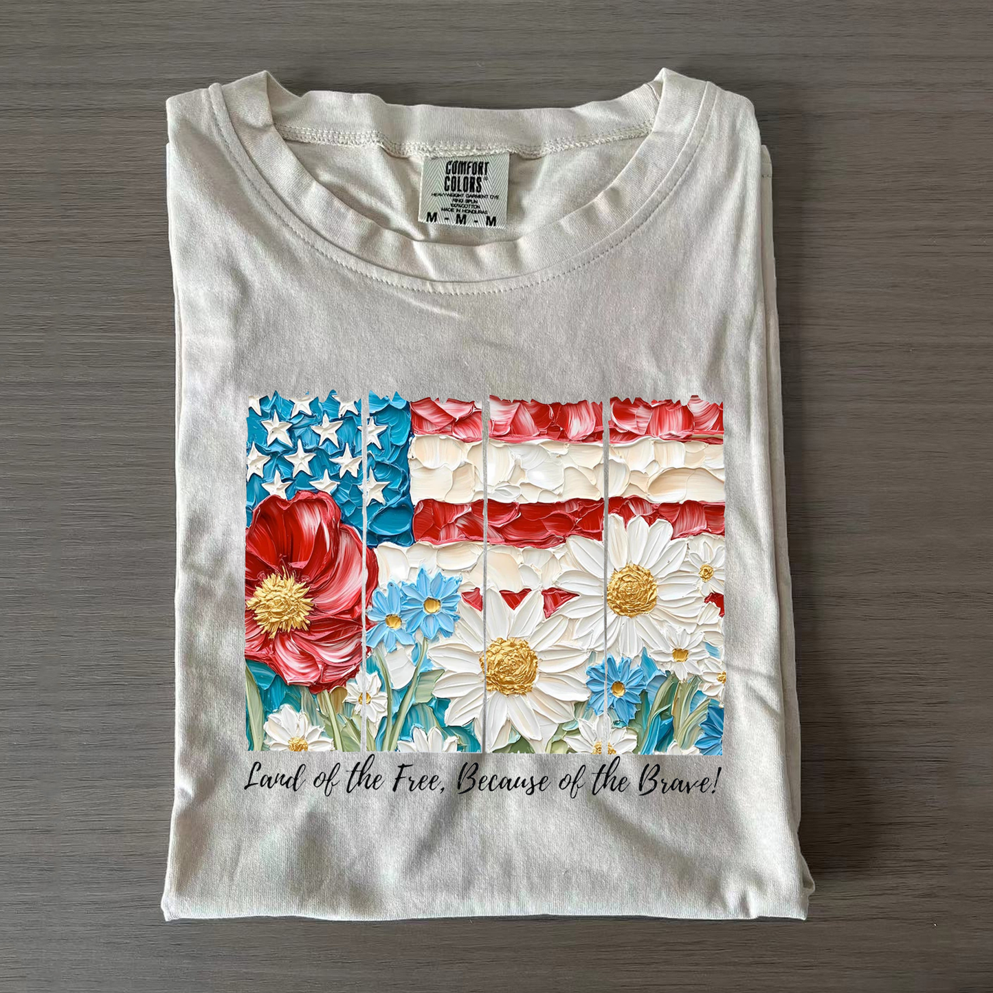 Land of The Free Because of The Brave Floral Patriotic Tee