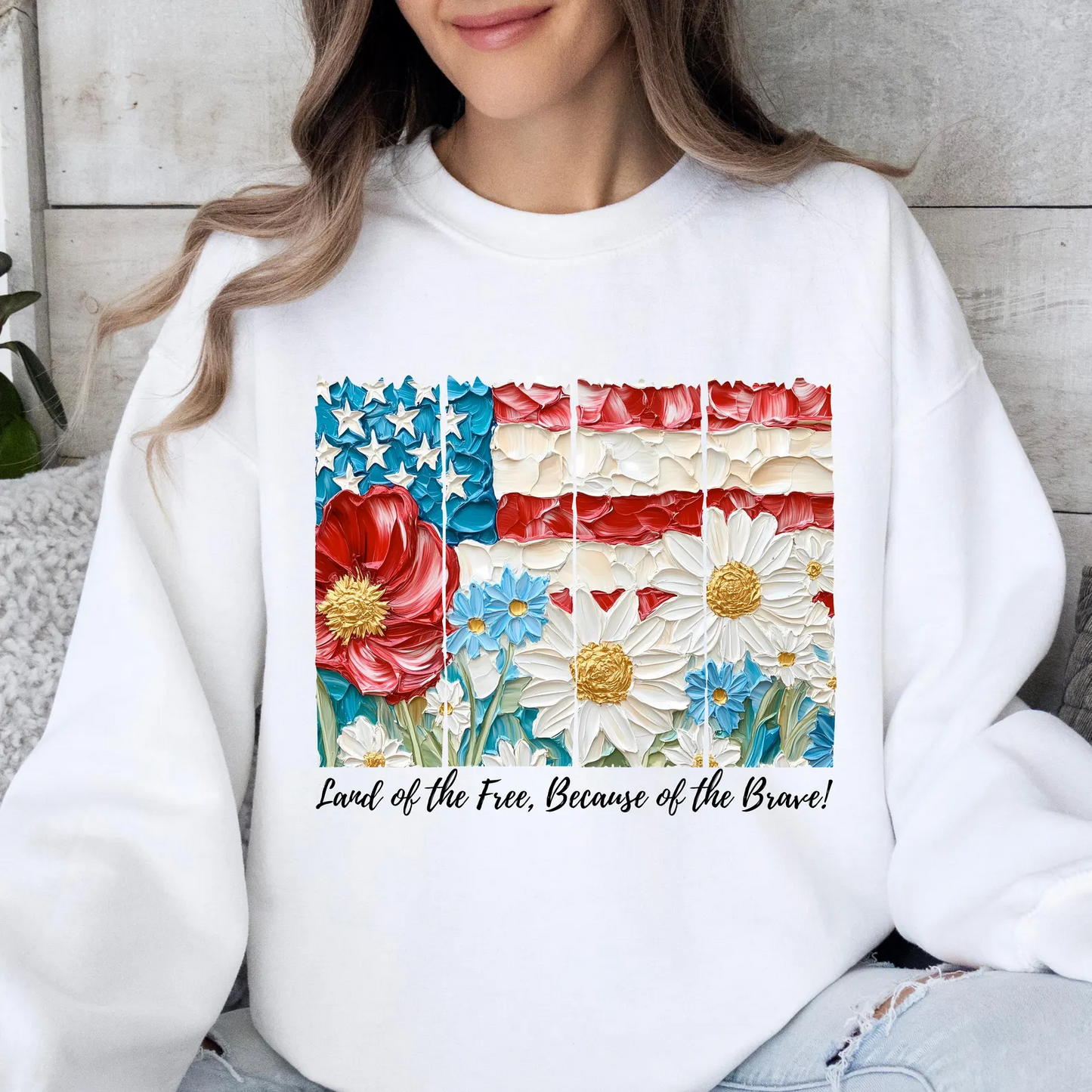 Land of The Free Because of The Brave Floral Patriotic Sweatshirt