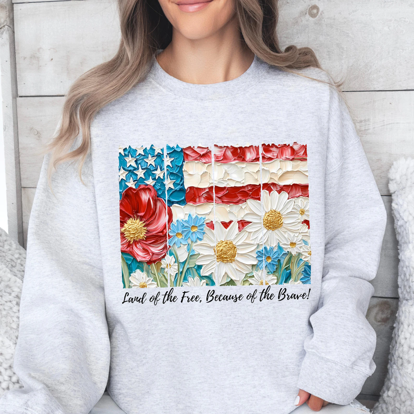 Land of The Free Because of The Brave Floral Patriotic Sweatshirt