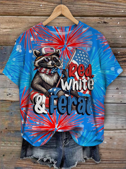 Cute Red White And Feral Funny USA Shirt