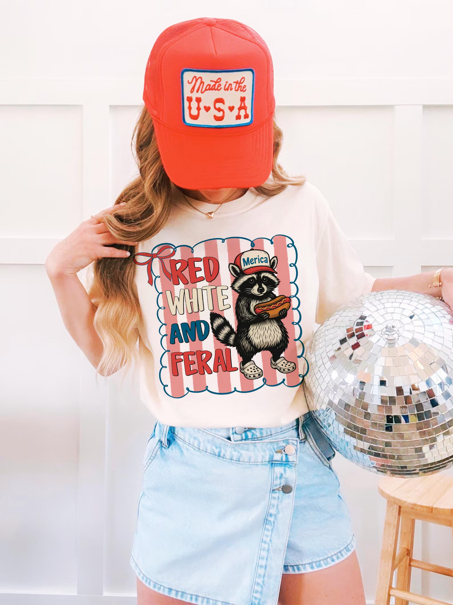 Red White And Feral 4th of July Bow T-shirts
