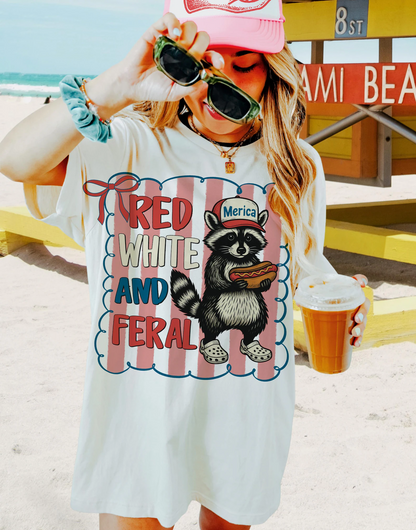 Red White And Feral 4th of July Bow T-shirts