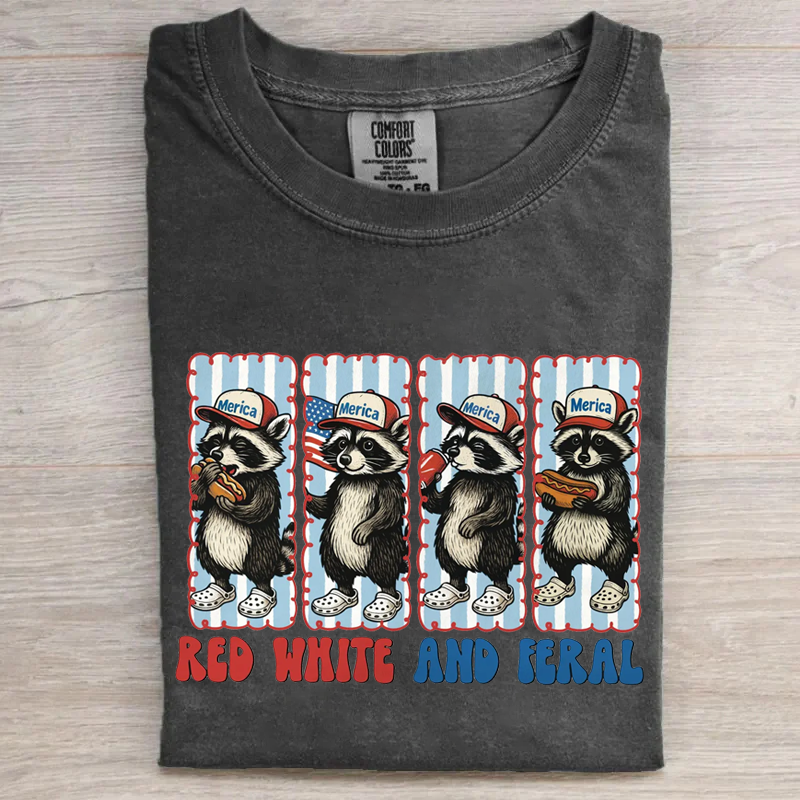 Preppy Red White and Feral Retro Tee