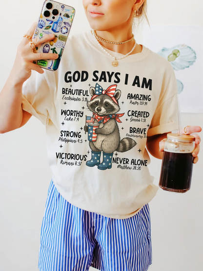 God Says I Am Patriotic Raccoon T-shirts