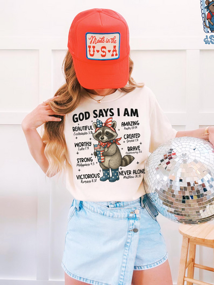 God Says I Am Patriotic Raccoon T-shirts