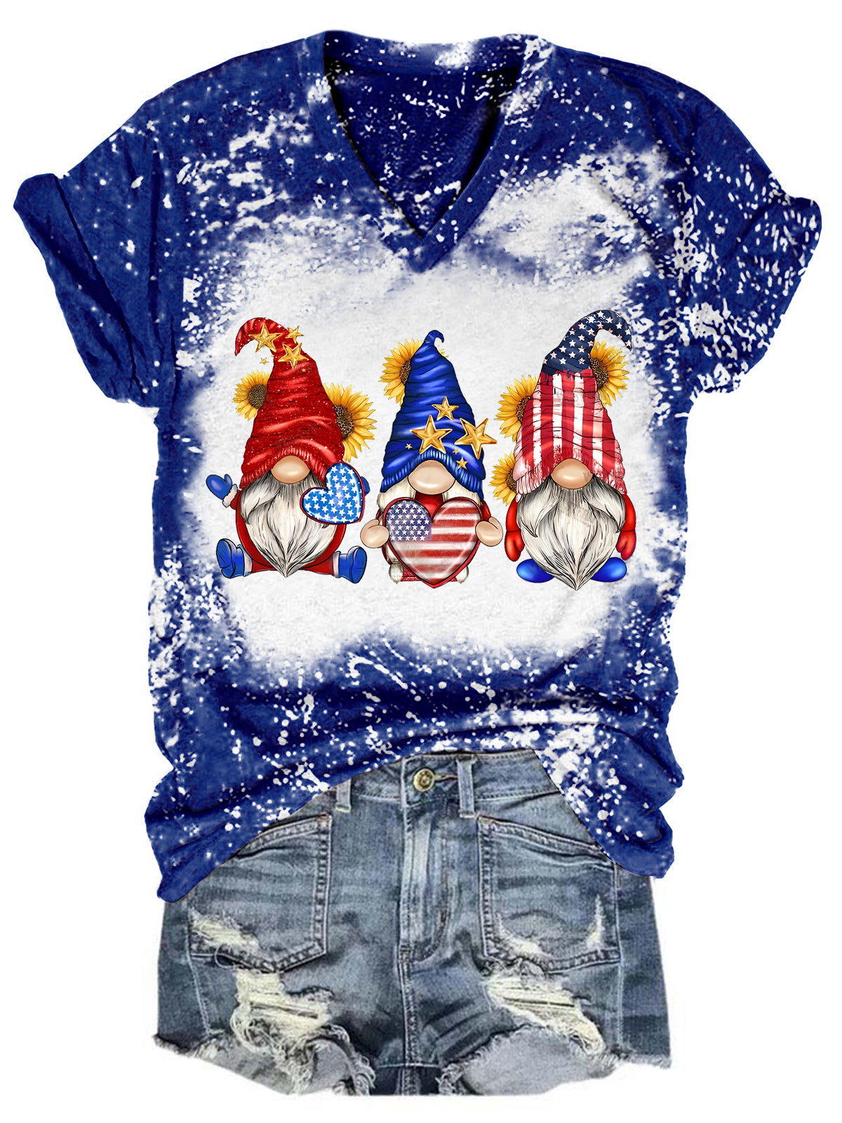 Star Stripe Gnomes USA Flag V Neck T-shirt
