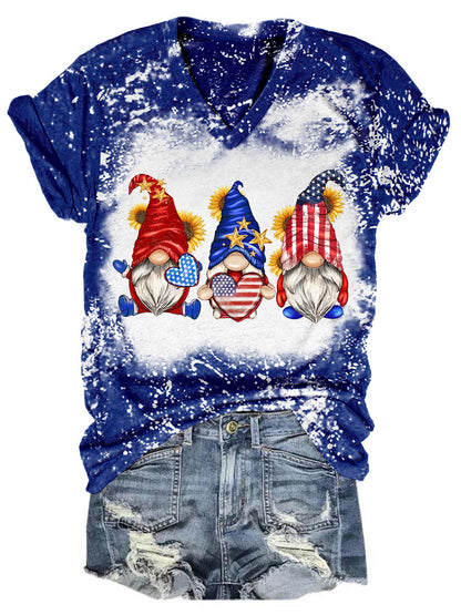 Star Stripe Gnomes USA Flag V Neck T-shirt