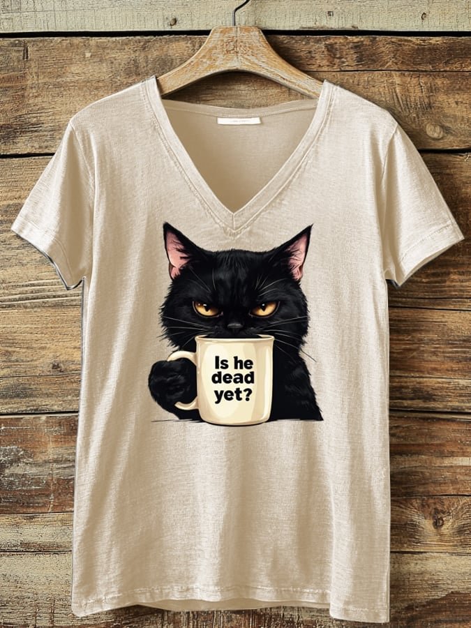Women's Black Cat Print T-Shirt
