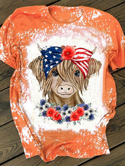 Merica Cow Print Crew Neck T-Shirt