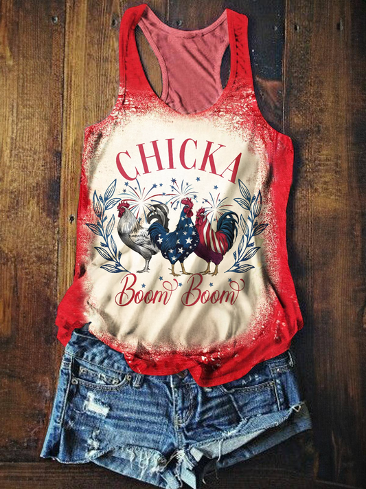 Chicka Boom Boom Funny USA Printed Casual Tank Top