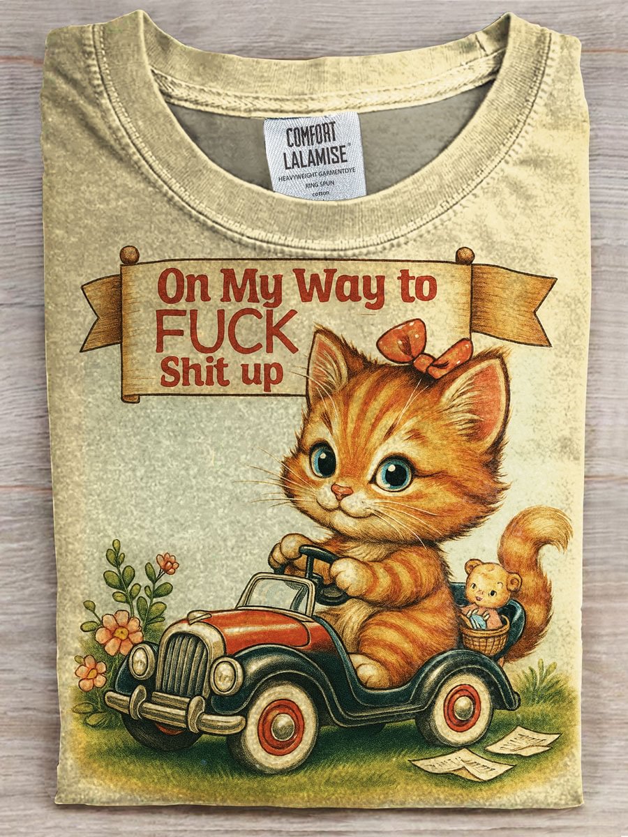 On My Way To Fuck Shit Up Funny Cat Print T-shirt