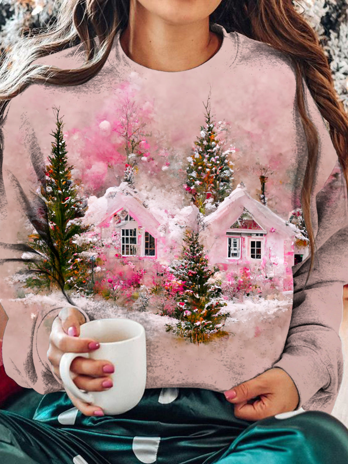 Pink Snow House Long Sleeve Top