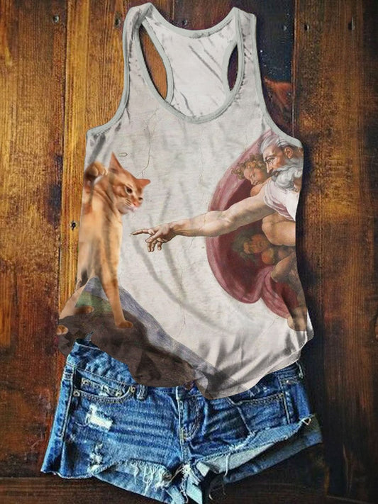 Funny Cat Art Print Casual Tank Top
