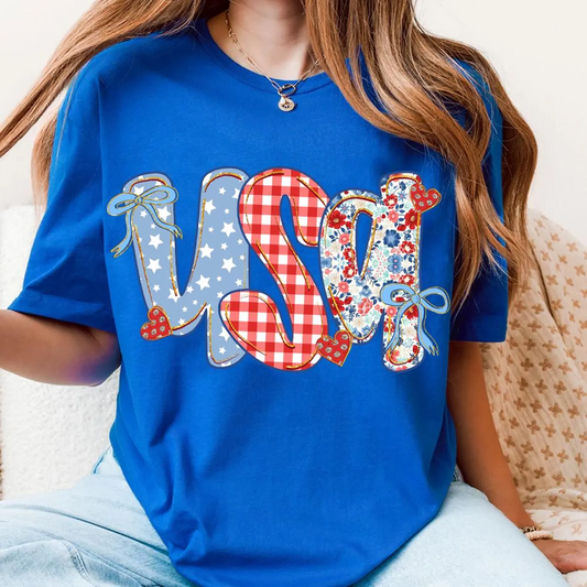 Coquette Floral USA Glitter T-shirts