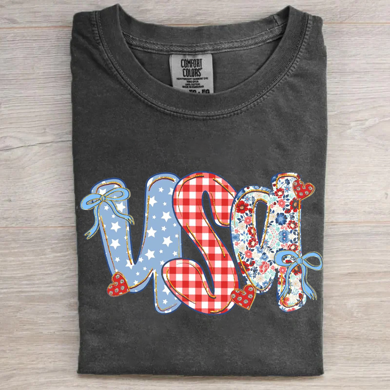 Coquette Floral USA Glitter Retro Tee