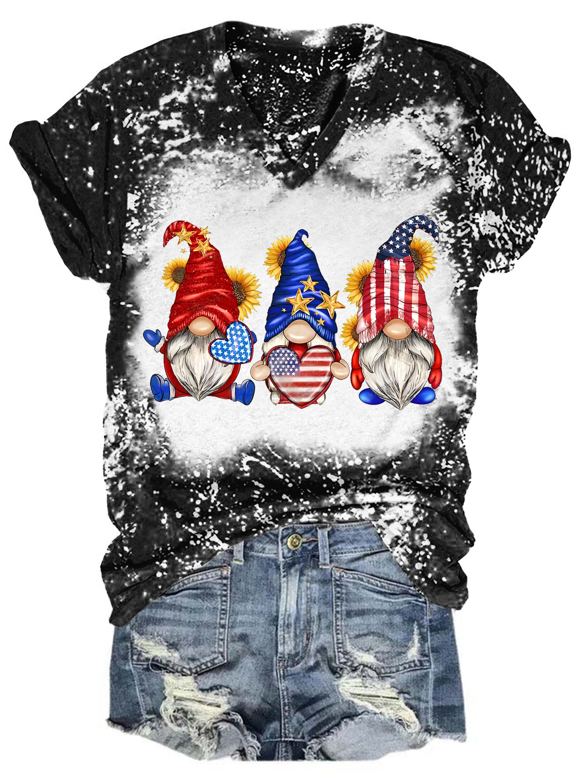 Star Stripe Gnomes USA Flag V Neck T-shirt